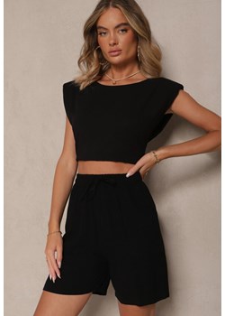 Czarne Wiskozowe Szorty Bermudy High Waist z Lnem Dorotella ze sklepu renee.pl w kategorii Szorty - zdjęcie 183570170