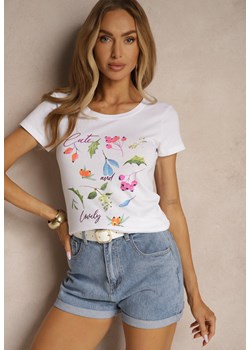 Biały T-shirt z Bawełny Zdobiony Nadrukiem Zarinel ze sklepu renee.pl w kategorii Bluzki damskie - zdjęcie 183572522