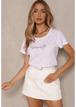 Biały T-shirt z Bawełny z Nadrukiem Zarive ze sklepu renee.pl w kategorii Bluzki damskie - zdjęcie 183572532