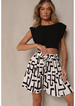 Czarno-Białe Szorty z Wiskozy High Waist Ozdobione Geometrycznym Wzorem Lirazea ze sklepu renee.pl w kategorii Szorty - zdjęcie 183572572