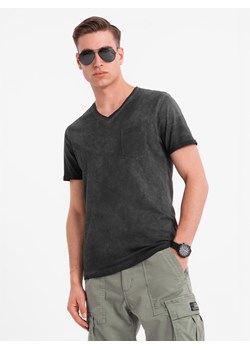 Męski bawełniany t-shirt V-neck z dzianiny z efektem sprania - czarny V6 OM-TSWT-0242 ze sklepu ombre w kategorii T-shirty męskie - zdjęcie 183574932