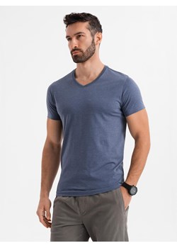 Męska klasyczna bawełniana koszulka z dekoltem w serek BASIC – niebieski melanż V18 OM-TSBS-0237 ze sklepu ombre w kategorii T-shirty męskie - zdjęcie 183574974