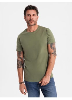T-shirt męski klasyczny bawełniany BASIC - khaki V6 OM-TSBS-0236 ze sklepu ombre w kategorii T-shirty męskie - zdjęcie 183575041