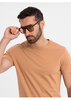 T-shirt męski klasyczny bawełniany BASIC - brązowy V21 OM-TSBS-0236 ze sklepu ombre w kategorii T-shirty męskie - zdjęcie 183575170