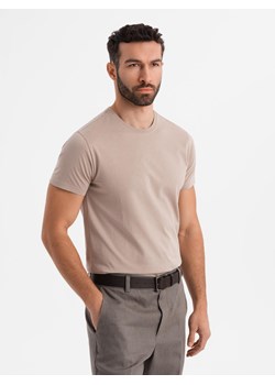 Klasyczny T-shirt męski bawełniany BASIC - piaskowy V11 OM-TSBS-0236 ze sklepu ombre w kategorii T-shirty męskie - zdjęcie 183575260