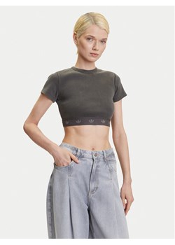 adidas T-Shirt Ribbed JD0041 Szary Slim Fit ze sklepu MODIVO w kategorii Bluzki damskie - zdjęcie 183578180
