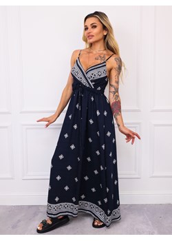 SUKIENKA MAXI WE WZORY- GRANATOWA ze sklepu olika.com.pl w kategorii Sukienki - zdjęcie 183583580