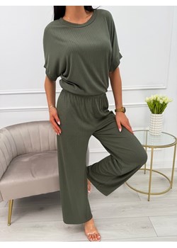 Khaki Prążkowany Komplet ze sklepu ModnaKiecka.pl w kategorii Komplety i garnitury damskie - zdjęcie 183583704