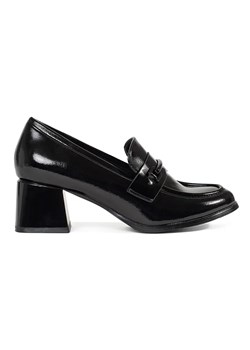Goodin Czarne półbuty loafersy damskie na obcasie ze sklepu ButyModne.pl w kategorii Półbuty damskie - zdjęcie 183589123
