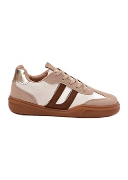 Sneakersy Damskie Z Eko Zamszu Beżowe beżowy ze sklepu ButyModne.pl w kategorii Buty sportowe damskie - zdjęcie 183589322
