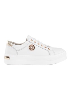 Goodin Białe skórzane sneakersy na grubej podeszwie ze sklepu ButyModne.pl w kategorii Buty sportowe damskie - zdjęcie 183597832