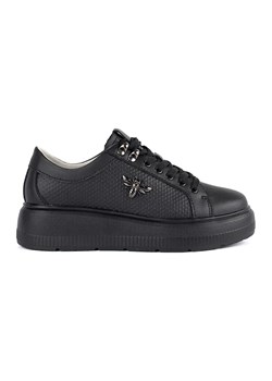 Skórzane czarne sneakersy na platformie białe ze sklepu ButyModne.pl w kategorii Buty sportowe damskie - zdjęcie 183597864