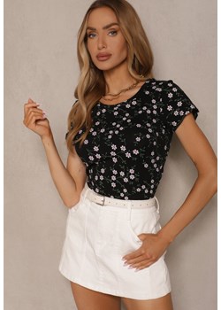 Czarny Bawełniany T-shirt z Kwiatowym Wzorem Savioraie ze sklepu renee.pl w kategorii Bluzki damskie - zdjęcie 183599384