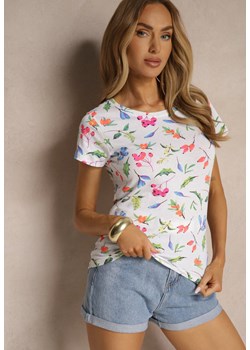 Biały T-shirt z Bawełny Zdobiony Nadrukiem Zarinela ze sklepu renee.pl w kategorii Bluzki damskie - zdjęcie 183599404
