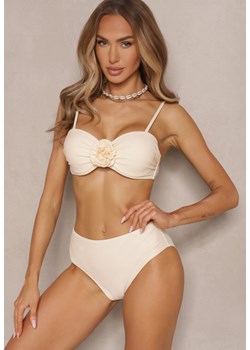 Beżowe Bikini Majtki Figi Biustonosz Ozdobione Kwiatem 3D Tenionea ze sklepu renee.pl w kategorii Stroje kąpielowe - zdjęcie 183600063