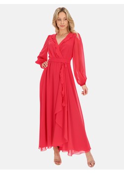 Długa różowa sukienka z bufiastymi rękawami L'AF Bella ze sklepu Eye For Fashion w kategorii Sukienki - zdjęcie 183602613
