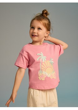 Reserved - Bawełniany t-shirt z aplikacją - różowy ze sklepu Reserved w kategorii Bluzki dziewczęce - zdjęcie 183605173