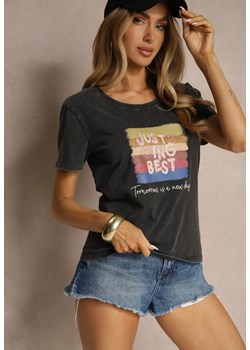Czarny T-shirt z Bawełny z Nadrukiem Inaren ze sklepu renee.pl w kategorii Bluzki damskie - zdjęcie 183606332