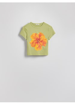 Reserved - T-shirt z kwiatowym nadrukiem - oliwkowy ze sklepu Reserved w kategorii Bluzki damskie - zdjęcie 183608753