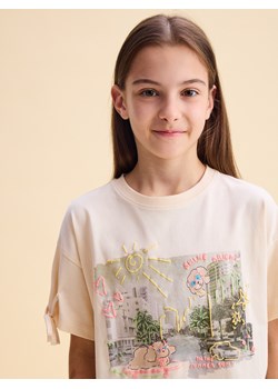 Reserved - T-shirt z nadrukiem - beżowy ze sklepu Reserved w kategorii Bluzki dziewczęce - zdjęcie 183611083