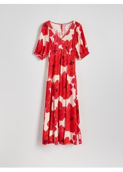 Reserved - Sukienka midi z bufiastymi rękawami - wielobarwny - id: 953BW-MLC - marki Reserved - 183636311 Reserved - Sukienka midi z bufiastymi rękawami - wielobarwny ze sklepu Reserved w kategorii Sukienki - zdjęcie 183636311