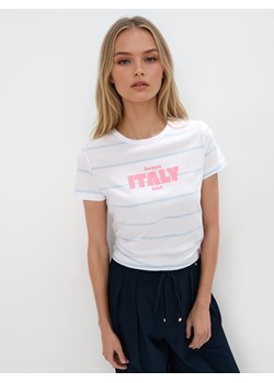 Mohito - Bawełniany t-shirt z nadrukiem - błękitny ze sklepu Mohito w kategorii Bluzki damskie - zdjęcie 183636564