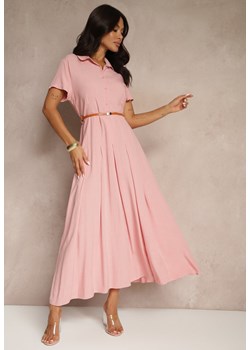 Różowa Koszulowa Sukienka z Wiskozy z Cienkim Paskiem Filanella - id: GM8300-45-PINK - marki Renee - 183641391 Różowa Koszulowa Sukienka z Wiskozy z Cienkim Paskiem Filanella ze sklepu renee.pl w kategorii Sukienki - zdjęcie 183641391