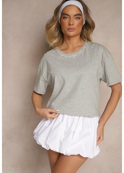 Szary T-shirt z Bawełny z Cyrkoniami Fadeola ze sklepu renee.pl w kategorii Bluzki damskie - zdjęcie 183643840