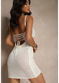Jasnobeżowa Sukienka Typu Bodycon Ozdobiona Metaliczną Nicią Folinassa ze sklepu renee.pl w kategorii Sukienki - zdjęcie 183646810