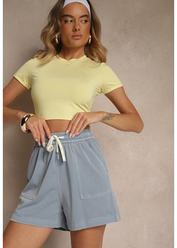 Jasnoniebieskie Szorty High Waist z Wiskozą o Klasycznym Kroju z Kieszeniami i Wiązaniem Raletta ze sklepu renee.pl w kategorii Szorty - zdjęcie 183663790