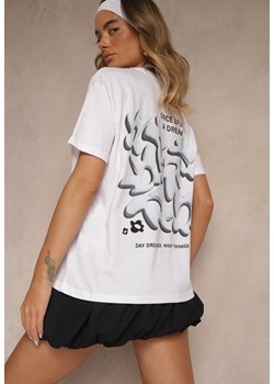 Biało-Niebieski T-shirt z Bawełny Ozdobiony Nadrukiem Adneria ze sklepu renee.pl w kategorii Bluzki damskie - zdjęcie 183663960