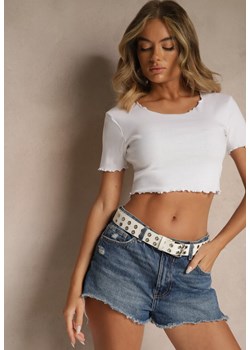 Biały T-shirt z Bawełną z Prążkowanej Dzianiny Adlesse ze sklepu renee.pl w kategorii Bluzki damskie - zdjęcie 183663970