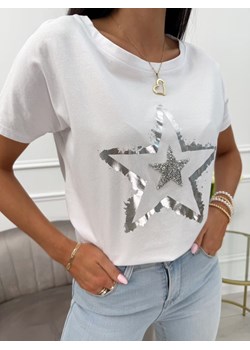Biały Bawełniany T-shirt z Srebrnym Wzorem ze sklepu ModnaKiecka.pl w kategorii Bluzki damskie - zdjęcie 183664353
