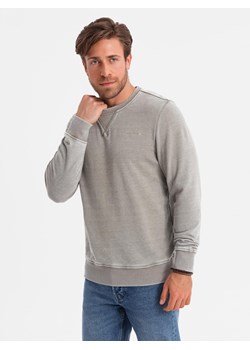 Washowana bluza męska z ozdobnym przeszyciem przy dekolcie - beżowa V2 OM-SSDS-0131 ze sklepu ombre w kategorii Bluzy męskie - zdjęcie 183664564