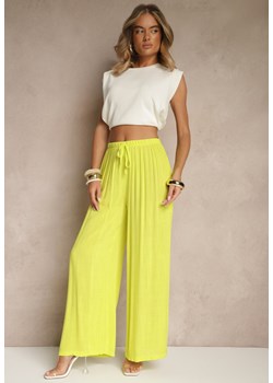 Żółte Szerokie Spodnie High Waist z Gumką w Talii Ilnena ze sklepu renee.pl w kategorii Spodnie damskie - zdjęcie 183665420