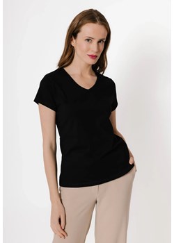 Czarny bawełniany t-shirt w serek ze sklepu Molton w kategorii Bluzki damskie - zdjęcie 183667010