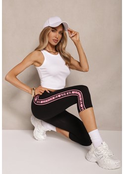 Czarno-Fuksjowe Legginsy Capri Low Waist z Bawełny Zdobione Lampasami Paseria ze sklepu renee.pl w kategorii Spodnie damskie - zdjęcie 183671643