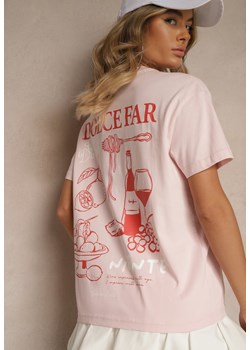Jasnoróżowy T-shirt z Bawełny z Nadrukiem Adferia ze sklepu renee.pl w kategorii Bluzki damskie - zdjęcie 183671663