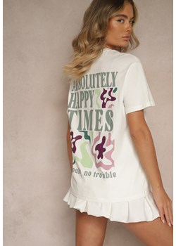 Biały T-shirt z Bawełny o Kroju Oversize Fillinea ze sklepu renee.pl w kategorii Bluzki damskie - zdjęcie 183671673