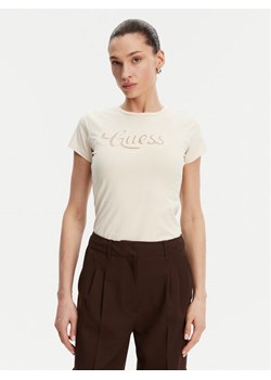 Guess T-Shirt W5GI47 KA0Q1 Écru Slim Fit ze sklepu MODIVO w kategorii Bluzki damskie - zdjęcie 183679150