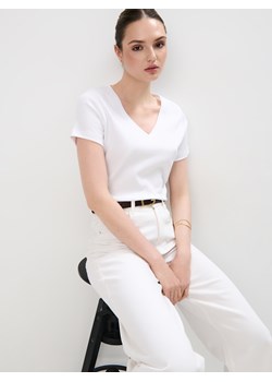 Mohito - Biały t-shirt z merceryzowanej bawełny - biały ze sklepu Mohito w kategorii Bluzki damskie - zdjęcie 183691451