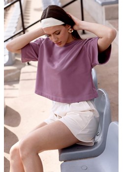 Bluza oversize z krótkimi rękawami - wrzosowa ze sklepu Cudmoda w kategorii Bluzy damskie - zdjęcie 183696453