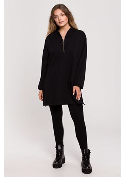 Bluza - tunika z zamkiem i rozporkami po bokach - czarna ze sklepu Cudmoda w kategorii Bluzy damskie - zdjęcie 183696581