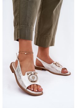 Damskie Eleganckie Sandały Płaskie Z Ozdobą Srebrne S.Barski KV51-003 ze sklepu ZAZOO w kategorii Sandały damskie - zdjęcie 183697361