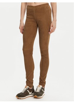 Serge Pariente Spodnie skórzane Strechy Vs Brązowy Slim Fit ze sklepu MODIVO w kategorii Spodnie damskie - zdjęcie 183701251