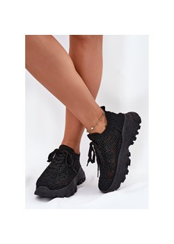 Boto Sneakersy Damskie Z Szydełkową Cholewką Czarne Jelhiris ze sklepu ButyModne.pl w kategorii Buty sportowe damskie - zdjęcie 183708430