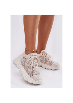 Boto Sneakersy Damskie Z Szydełkową Cholewką Beżowe Jelhiris beżowy ze sklepu ButyModne.pl w kategorii Buty sportowe damskie - zdjęcie 183708431