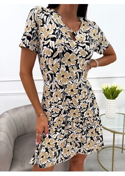Brązowo-Czarna Sukienka z Motywem Roślinnym Plus Size ze sklepu ModnaKiecka.pl w kategorii Sukienki - zdjęcie 183721561