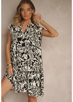 Czarna Sukienka Oversize z Bawełny z Ornamentnym Wzorem Folazea ze sklepu renee.pl w kategorii Sukienki - zdjęcie 183722394