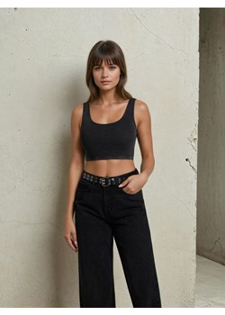 Sinsay - Bawełniany crop top w prążek - szary ze sklepu Sinsay w kategorii Bluzki damskie - zdjęcie 183742443